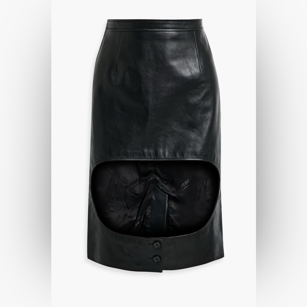 Burberry Black Leather Pencil Skirt